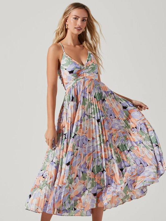 Plisse Printed Midi Dress