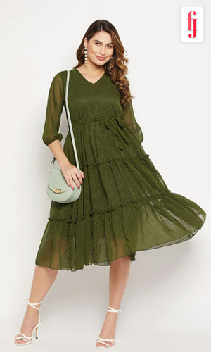 Tiered V-Neck Flare Dress